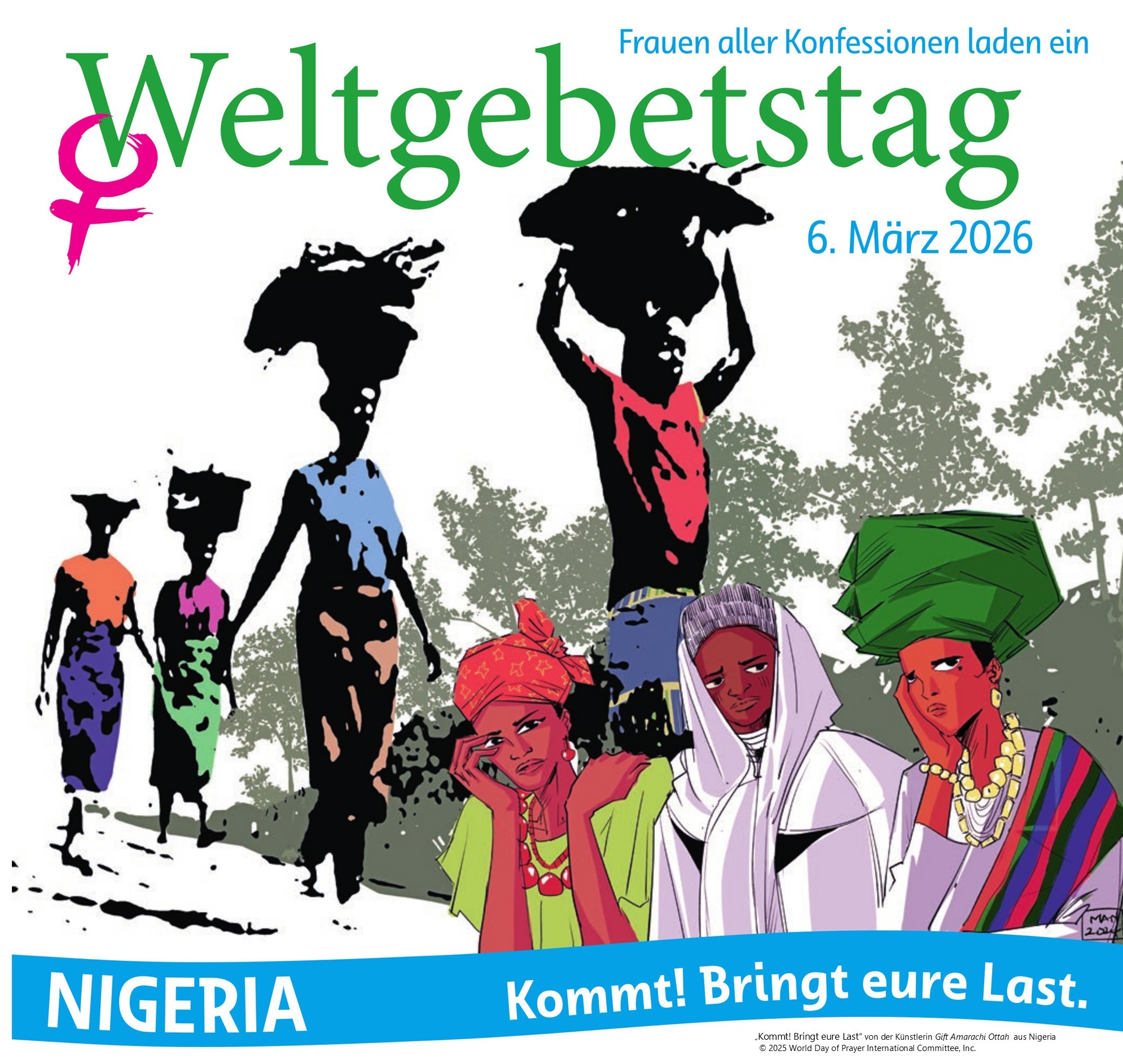 „Kommt! Bringt eure Last“ von der Künstlerin Gift Amarachi Ottah aus Nigeria © 2025 World Day of Prayer International Committee, Inc. 