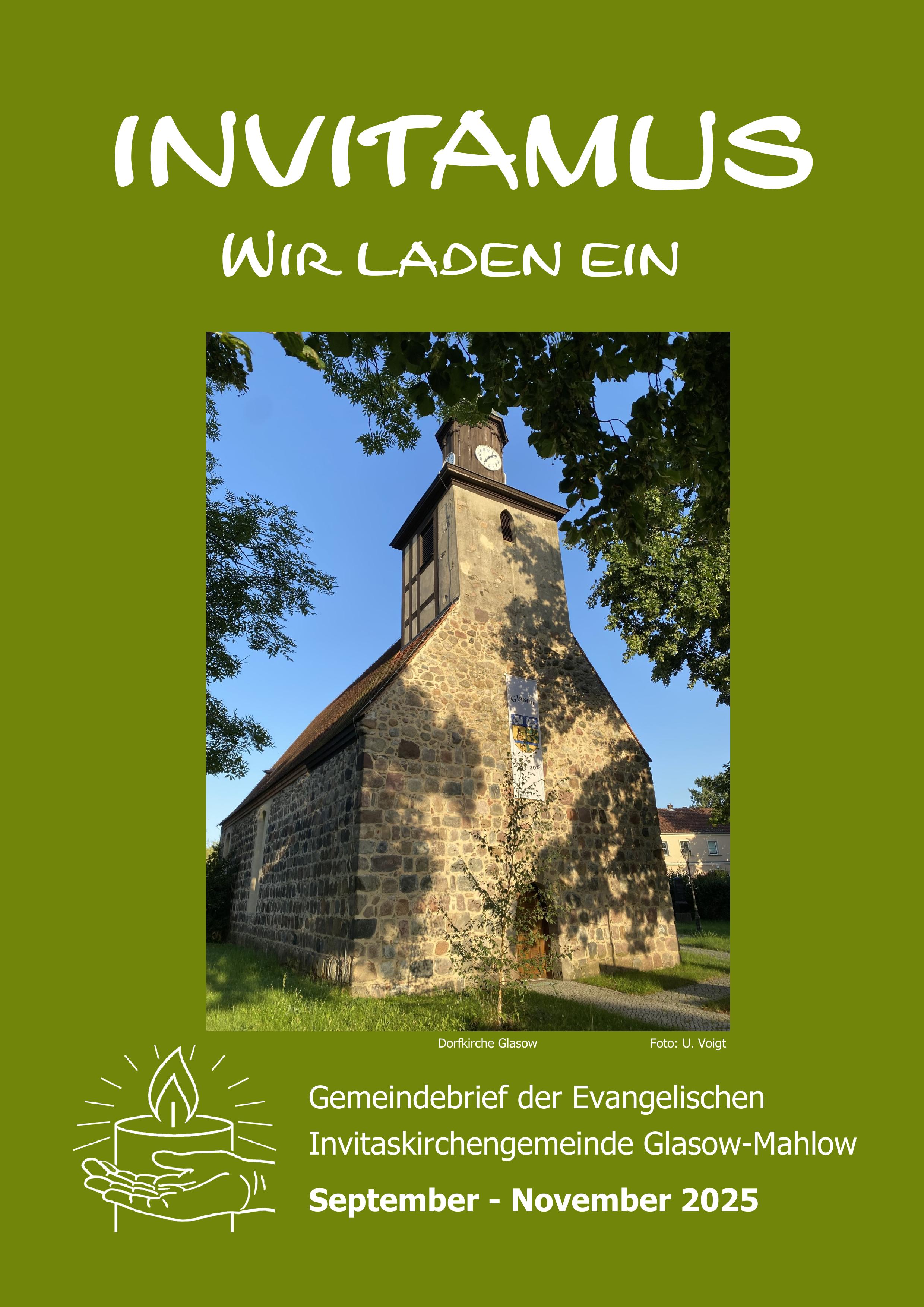 Titelblatt des Gemeindebriefes mit Glasower Kirche